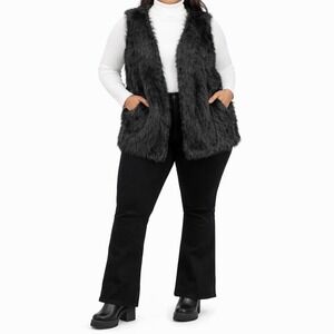 Decree Black Faux Fur Vest Size XL Open Front Cozy Winter Dark Romantic Goth